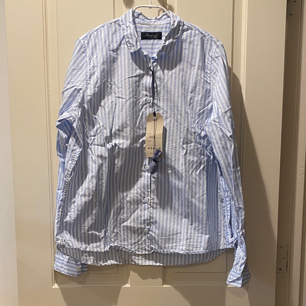 Bergfabel Loose Tyrol Striped Light Blue Button-Down Shirt, sz 44